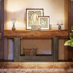 120cm Console Table, Rustic 2-Tier Entryway Table with U-Form Base, Slim Long Wooden Sofa Table for Behind Couch, Living Room, Hallway & Foyer