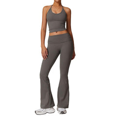 neck tight back yoga suit quick drying fold high waist