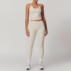 neck tight back yoga suit quick drying fold high waist