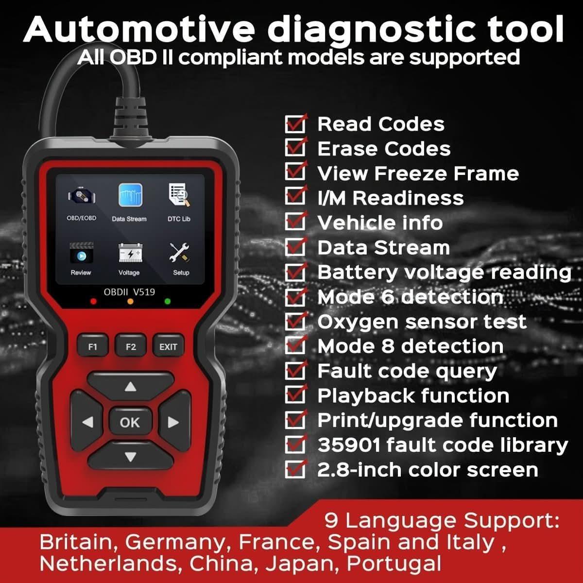 OBD2 Scanner Live Data Professional Mechanic OBDII Diagnostic Code Reader Tool For Check Engine Light - Nimall